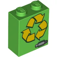 Brick 1 x 2 x 2 with Inside Stud Holder with Yellow Arrows Recycle Print