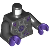 Torso Robot with Silver Framework, Dark Purple Wires and Center Swirl Print, Black Arms, Dark Purple Hands