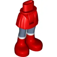 Minidoll Hips and Short Skirt with Sand Blue Leggings and Red Boots with White Trim Print