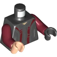 Torso, Odd Hands, Vest with Collar, Dark Red Panels and Pockets with Silver Zippers Print, Dark Red Arms, Left Black Hand, Right Light Nougat Hand