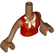 Minidoll Torso Woman with Red Sleeveless Jacket and White Scarf Print, Medium Nougat Arms and Hands