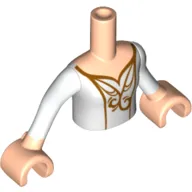 Minidoll Torso Girl with White Top with Gold Filigree Print, Light Nougat Arms with Hands with White Sleeves Print