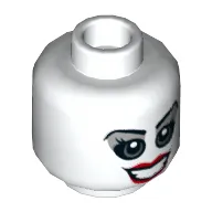 Minifig Head Harley Quinn, Light Bluish Gray Eyes and Eye Shadow, Red Lips, Open Smile / Angry Print