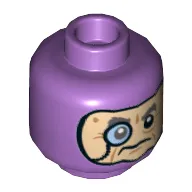 Minifig Head Swamp Monster (Mr Brown), Bright Pink Eyes, Open Mouth with Pointed Teeth / Balaclava, Light Nougat Face with Monocle Print [Hollow Stud]