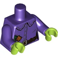 Torso Shirt, Tattered with Dark Green and Dark Orange Patches, Dark Brown Belt Print, Dark Purple Arms with Patch Print on Left, Lime Hands