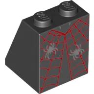 Slope 65° 2 x 2 x 2 with Bottom Tube with Red Spider Web and 2 Silver Spiders Print
