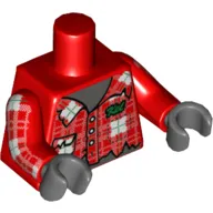 Torso Plaid Shirt, Tattered with Green 'Kel' Print, Red Arms with Plaid Print, Dark Bluish Gray Hands