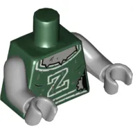 Torso Cheerleader Uniform with White 'Z' and Trim, Mud Splotches and Gray Skin Print, Light Bluish Gray Arms and Hands
