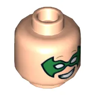 Minifig Head Robin, Dual Sided, Green Eyemask, Smiling / Scared Print [Hollow Stud]