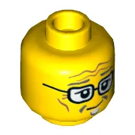 Minifig Head Postman, Goatee, Dark Bluish Gray Eyebrows, Glasses, Crooked Smile, Cheek Lines, Wrinkles Print