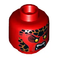 Minifig Head Whiperella, Thin Eyebrows, Yellow Eyes, Black and Orange Scales, Fangs Print [Hollow Stud]