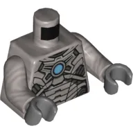 Torso Armor Black and Silver Panels with Medium Blue Circle Print, Flat Silver Arms, Dark Bluish Gray Hands