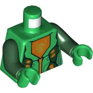 Torso Armor with Orange and Gold Circuitry and Orange Emblem with Gold Wolf Head Print, Dark Green Arms, Green Hands