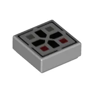 Tile 1 x 1 with Black Cross, Dark Bluish Grey/Dark Red Button print