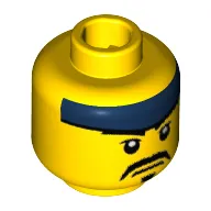 Minifig Head Kendo Fighter, Dark Blue Headband, White Pupils, Black Moustache and Goatee Print [Hollow Stud]
