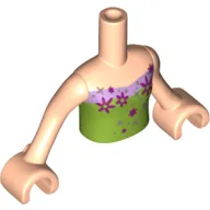 Minidoll Torso Girl with Lime Strapless Top with Lavender Trim and Silver and Magenta Flowers Pattern, Light Nougat Arms and Hands