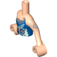 Minidoll Torso Girl with Blue Strapless Top with Bubbles and Silver Trim Print, Light Nougat Arms with Hands with Silver Tattoo Print