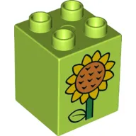 Duplo Brick 2 x 2 x 2 with Stem, Leaf and Orange and Yellow Sunflower on Both Sides Print