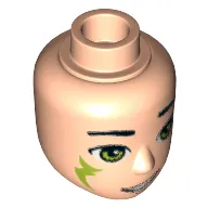 Minidoll Head Male with Lime Eyes, Smile with Teeth, and Lime Elves Tribal Print (Farran)