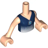 Minidoll Torso Girl with Dark Blue Top with Light Blue Gradient and Silver Necklace Print, Light Nougat Arms with Hands