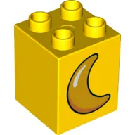 Duplo Brick 2 x 2 x 2 with Orange Moon Crescent Print