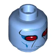 Minifig Head Duros Alliance Fighter, Narrow Red Eyes and Blue Wrinkles Print [Hollow Stud]