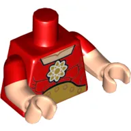 Torso, Dual Molded Arms, Muscles, Gold Atomic Symbol and Large Belt print, Red Sleeves Pattern, Light Nougat Arms and Hands