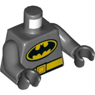 Torso Bodysuit, Batman Logo in Yellow Oval with Yellow Belt Front and Back Print, Dark Bluish Gray Arms, Black Hands
