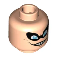 Minifig Head Syndrome, Black Eyemask, Blue Eyes, Freckles, Wicked Grin with Teeth, Small Chin Line Print
