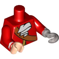 Torso Pirate Coat with Gold Trim, Crossbelt, White Ascot print, Red Arms with White Stripe at Wrist, Light Nougat Right Hand, Flat Silver Left Hook