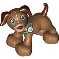 Duplo Animal Dog with Medium Azure Eyes and Collar with Paw Print Tag, White Stitches on Face Print