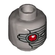 Minifig Head Deadshot, Silver Face Mask, Red Mechanical Right Eye Print [Hollow Stud]