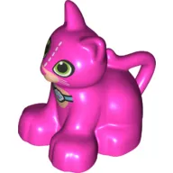 Duplo Animal Cat / Kitten Sitting, Lime Eyes, White Stitch Lines and Whiskers, Collar with Paw Print Tag Print