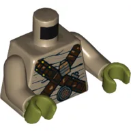 Torso Wrappings with Reddish Brown Crossed Bandoliers Print, Dark Tan Arms, Olive Green