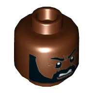 Minifig Head Mr T, Beard Full with Side Burns, White Pupils, Open Mouth Grimace Print [Hollow Stud]