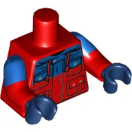 Torso, Dual Molded Arms, Winter Jacket with Blue Panel, 4 Pockets with Snaps and Zip Print, Blue Sleeves Pattern, Red Arms, Dark Blue Hands