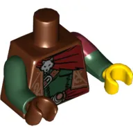 Torso, Odd Dual Molded Arms, Vest Ornate, Sash, Silver Fox Head Print, Left Dark Red Sleeve Pattern, Dark Green Arms, Left Yellow Hand, Right Reddish Brown Hand
