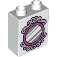 Duplo Brick 1 x 2 x 2 with Bottom Tube and Silver Mirror Print