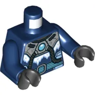 Torso Bodysuit, Silver Collar with Tubes and Azure Circle, and Belt Print, Dark Blue Arms, Black Hands