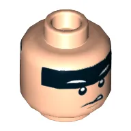 Minifig Head Batman, Dual Sided Black Stripe on Forehead, Crooked / Angry Mouth Print [Hollow Stud]