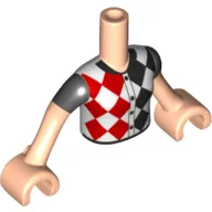 Minidoll Torso Girl with Top with Red and Black Diamonds Harlequin print - Black Short Sleeves on Light Nougat Arms and Hands