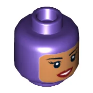 Minifig Head Batgirl, Balaclava with Medium Nougat Face, Beauty Mark, Smile / Annoyed Print