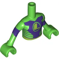 Minidoll Torso Girl with Top with Dark Purple Chest and Stripes, Lime 'L' Print, Bright Green Arms with Hands with Dark Purple Stripes Print (Lena Luthor)