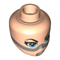 Minidoll Head with Dark Azure Eyes, Black Lips and Open Mouth Snarl with Silver Strap Print (Lashina)