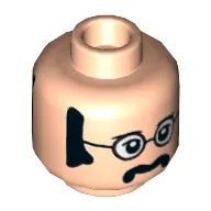 Minifig Head John (The Beatles), Glasses with White Lenses, Sideburns and Moustache, Neutral / Smiling Print