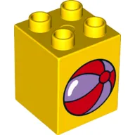 Duplo Brick 2 x 2 x 2 with Medium Lavender and Red Beach Ball Print