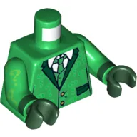 Torso Suit Jacket with Pockets, Tie, Shirt and Bright Green Question Marks Print, Green Arms with Bright Green Question Marks Print, Dark Green Hands