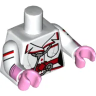 Torso Jacket with Red Trim and Belt, Stethoscope and Pockets Print, White Arms with Stripes and Pink Glove Cuffs, Bright Pink Hands