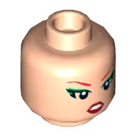 Minifig Head Poison Ivy, Dual Sided, Red Eyebrows, Green Eye Shadow, Worried / Pursed Lips Print [Hollow Stud]