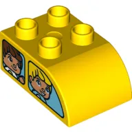 Duplo Brick 2 x 3 x 1 with Curved Top - 2 Windows on each Long Side with a Different Face in each of the 4 Windows